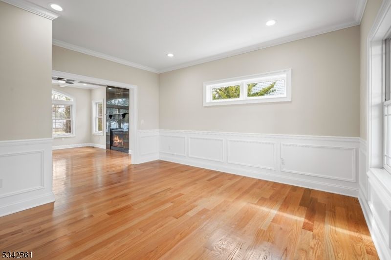 Empty room, Fireplace, Interior, Recessed Lighting, Wood Texture Flooring