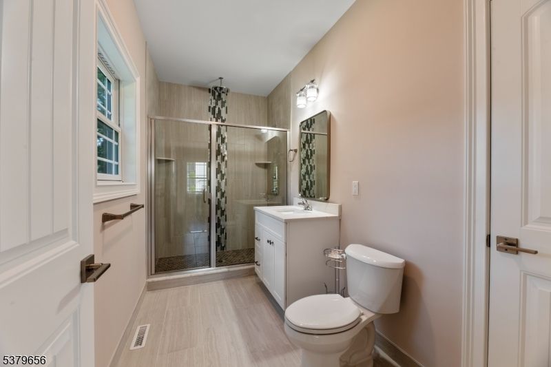 Bathroom, Glass Shower, Interior, Wood Texture Flooring