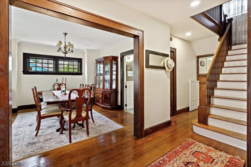 Chandelier, Dining room, Interior, Recessed Lighting, Wood Texture Flooring