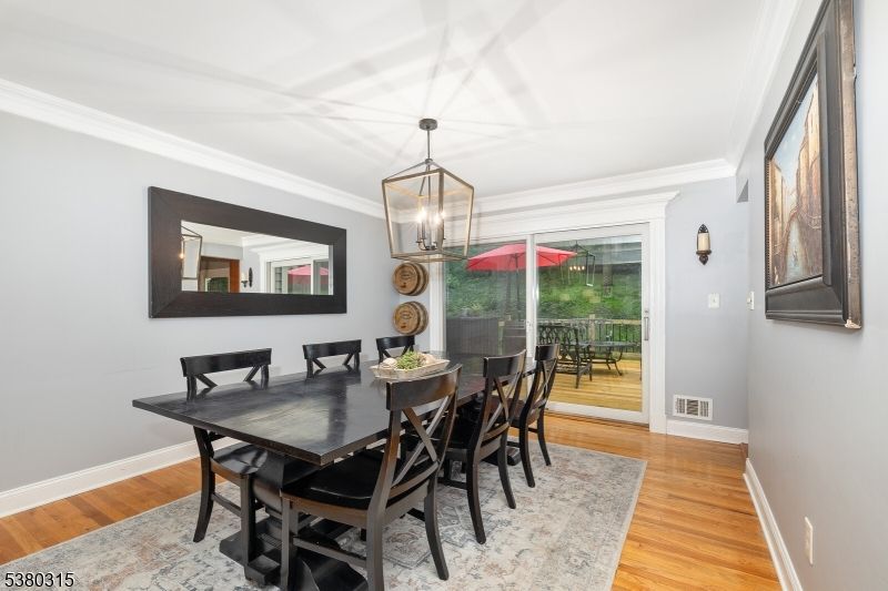 Dining room, Interior, Pendant Lights, Wood Texture Flooring