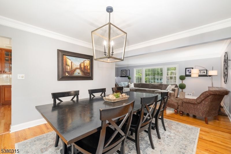 Dining room, Interior, Living room, Pendant Lights, Wood Texture Flooring