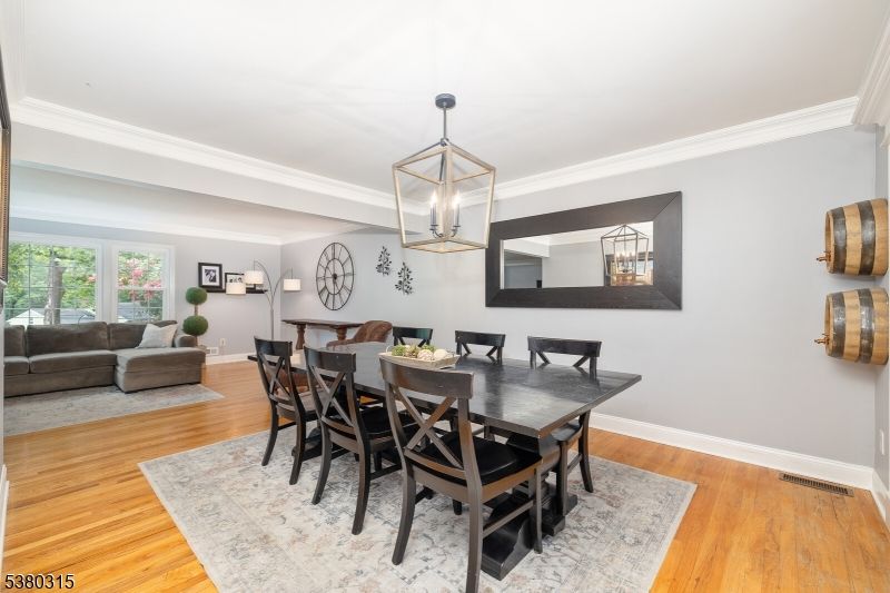 Dining room, Interior, Living room, Pendant Lights, Wood Texture Flooring