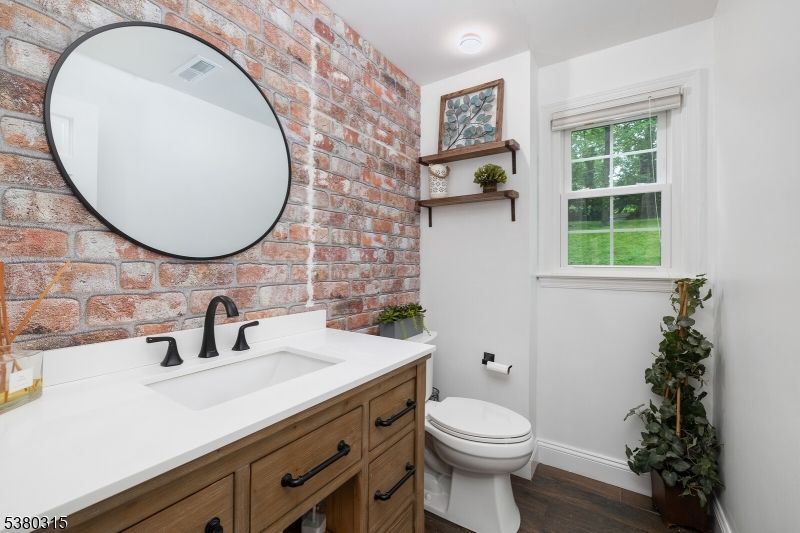 Bathroom, Interior, Stone Walls, Wood Texture Flooring