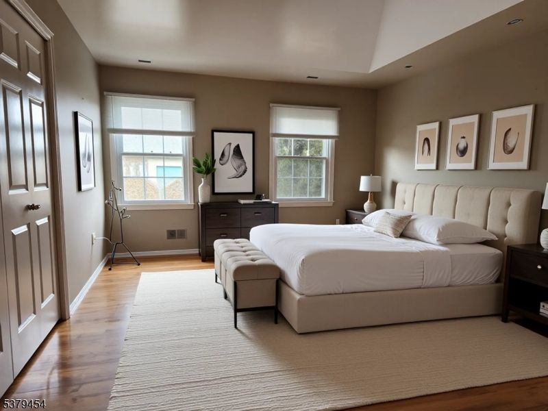 Bedroom, Interior, Recessed Lighting, Wood Texture Flooring