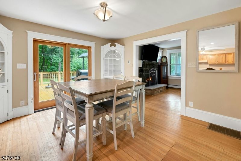 Dining room, Fireplace, Interior, Wood Texture Flooring