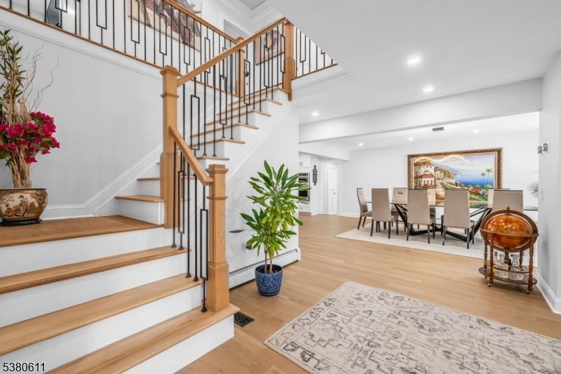 Dining room, Interior, Recessed Lighting, Wood Texture Flooring