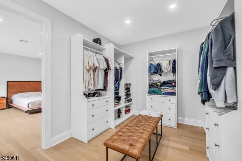 Bedroom, Interior, Recessed Lighting, Walk-in Closets, Wood Texture Flooring