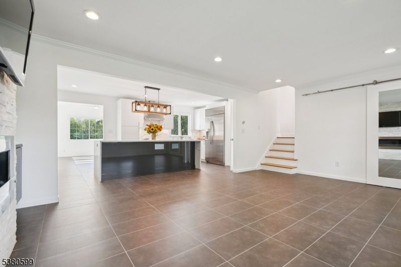 Fireplace, Interior, Kitchen, Pendant Lights, Recessed Lighting