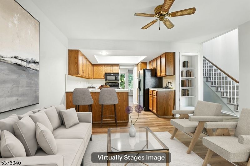 Dining room, Interior, Kitchen, Living room, Stainless Steel Appliances, Wood Texture Flooring
