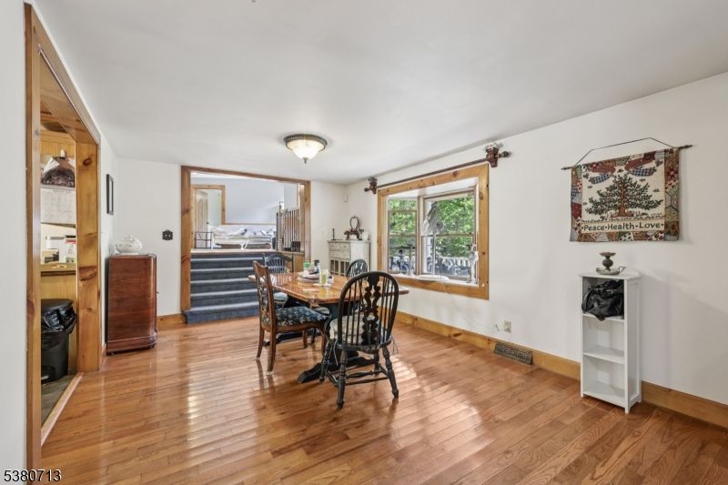 Dining room, Fireplace, Interior, Wood Texture Flooring