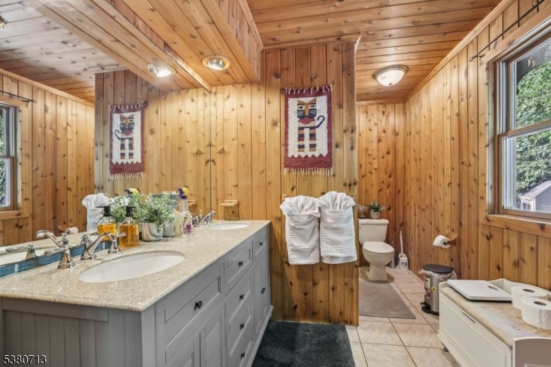Bathroom, Dual Sink Vanities, Interior, Wooden Ceilings, Wooden Walls