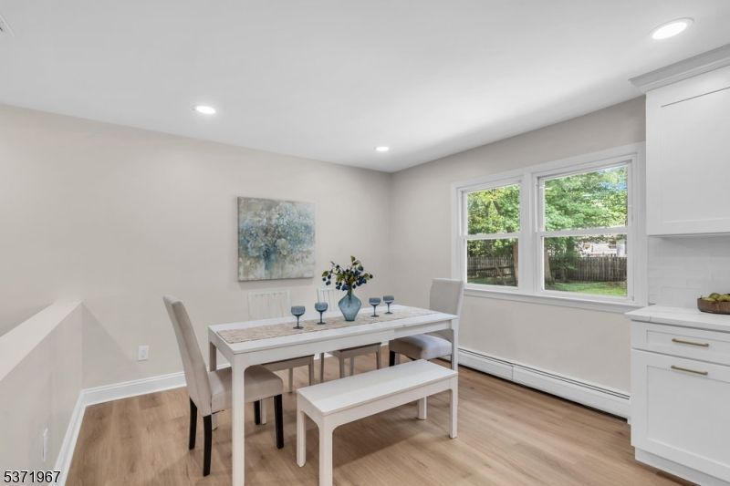 Dining room, Interior, Recessed Lighting, Wood Texture Flooring
