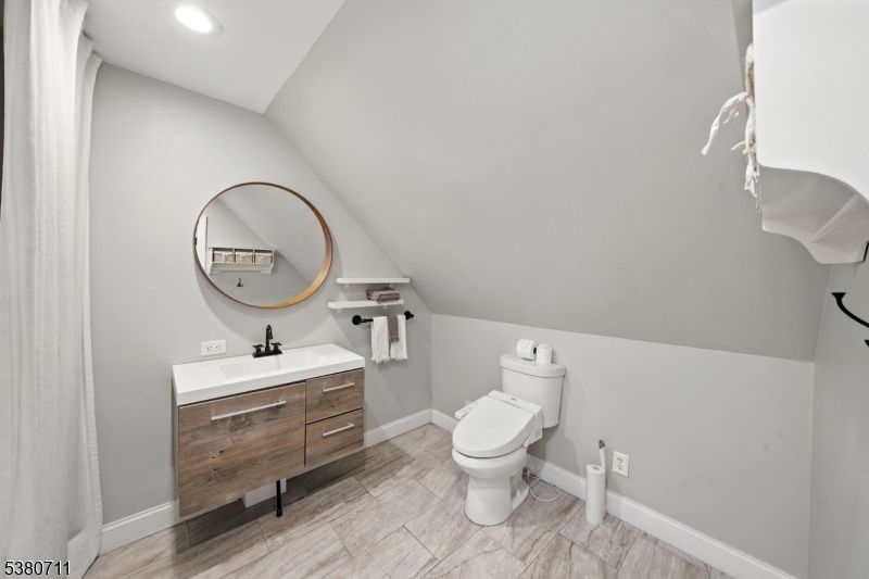 Bathroom, Interior, Marble, Recessed Lighting, Wood Texture Flooring