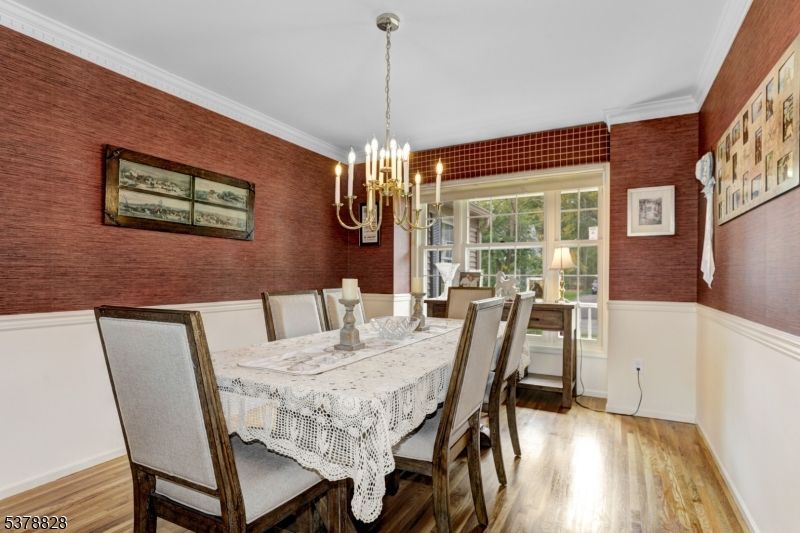 Chandelier, Dining room, Interior, Wood Texture Flooring