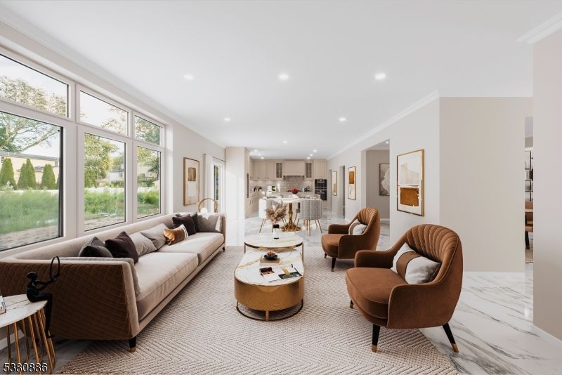 Interior, Kitchen, Living room, Marble, Recessed Lighting