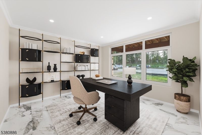 Home Office, Interior, Marble, Recessed Lighting