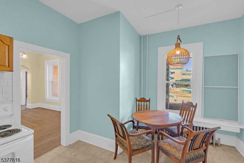 Dining room, Interior, Pendant Lights, Wood Texture Flooring