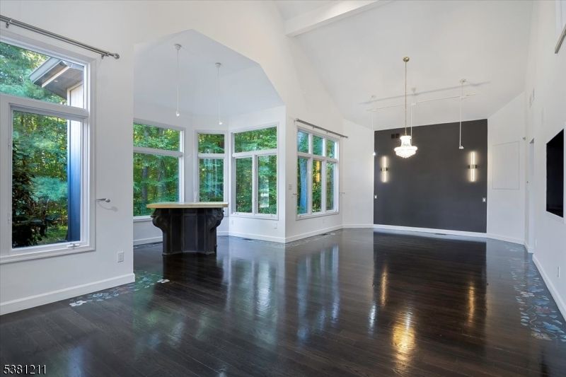 Empty room, Interior, Pendant Lights, Wood Texture Flooring