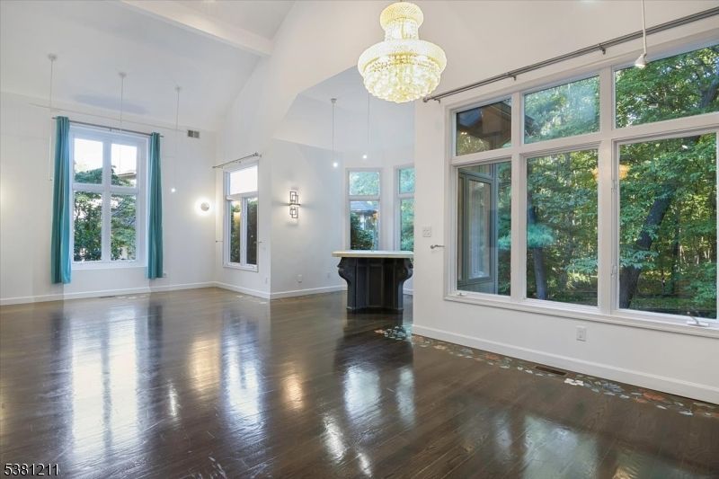 Chandelier, Empty room, Interior, Pendant Lights, Wood Texture Flooring