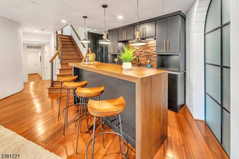 Interior, Kitchen, Pendant Lights, Recessed Lighting, Wood Texture Flooring