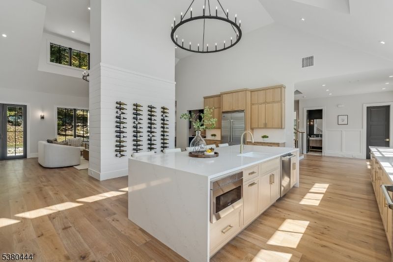 Interior, Kitchen, Living room, Pendant Lights, Recessed Lighting, Stainless Steel Appliances, Wood Texture Flooring