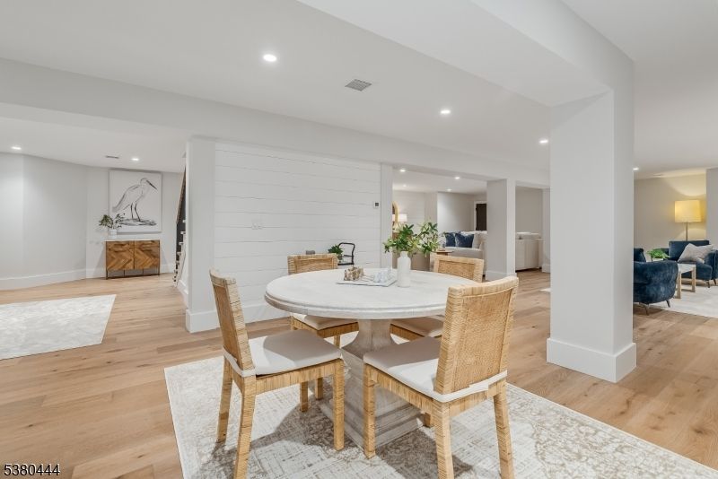 Dining room, Interior, Recessed Lighting, Wood Texture Flooring