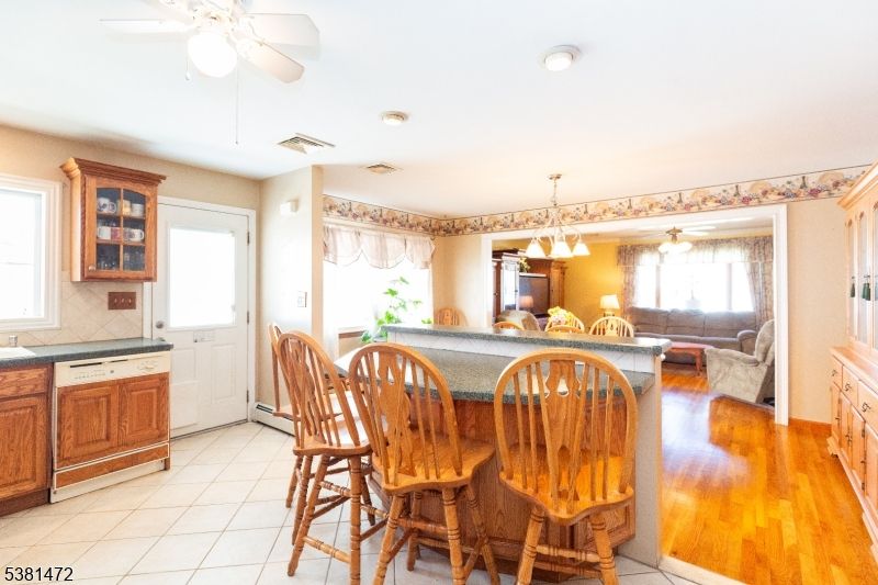 Dining room, Interior, Pendant Lights, Recessed Lighting, Wood Texture Flooring