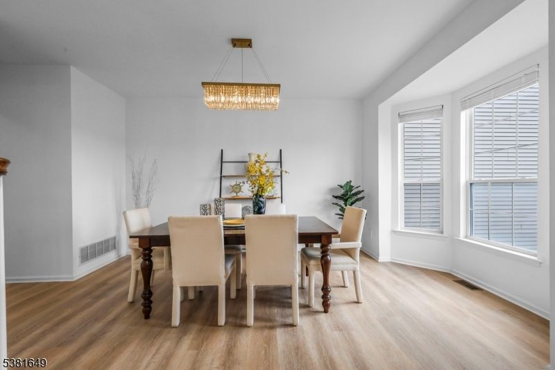 Chandelier, Dining room, Interior, Pendant Lights, Wood Texture Flooring