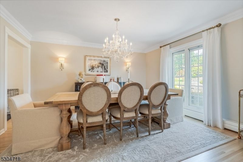 Chandelier, Dining room, Interior, Wood Texture Flooring