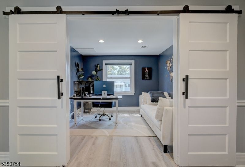 Home Office, Interior, Recessed Lighting, Wood Texture Flooring