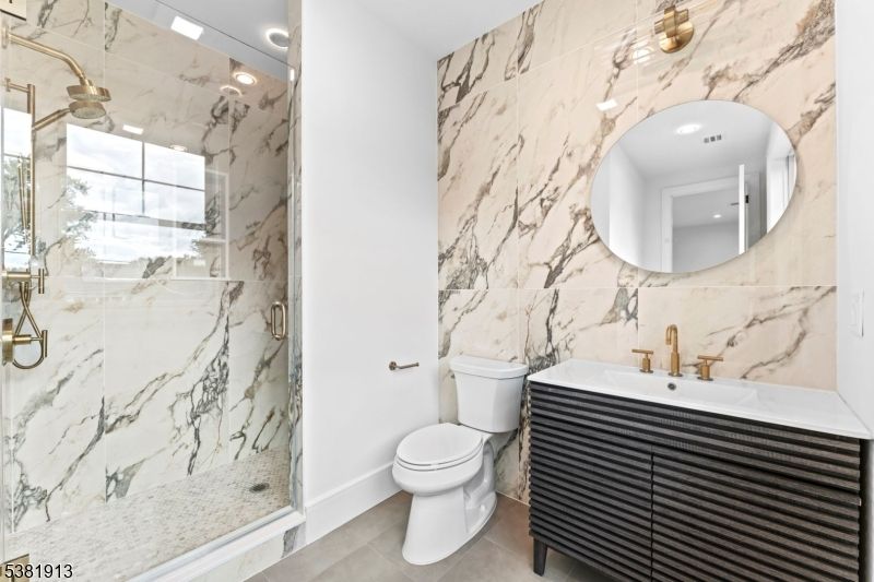 Bathroom, Glass Shower, Interior, Marble Walls, Recessed Lighting