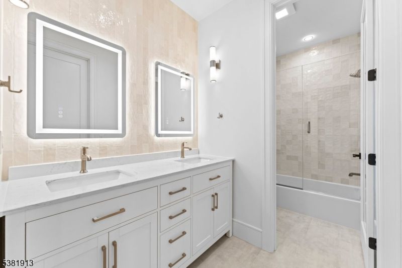 Bathroom, Dual Sink Vanities, Glass Shower, Interior, Recessed Lighting