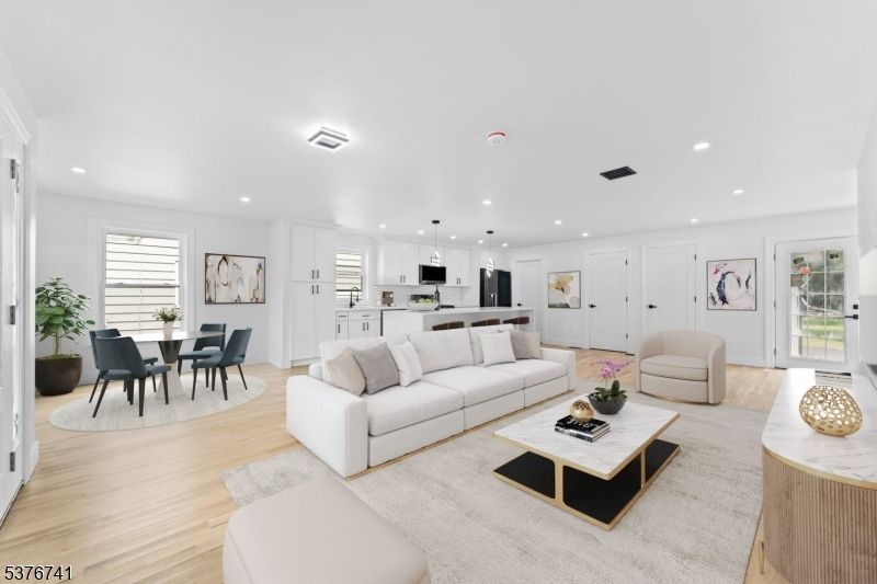 Dining room, Interior, Kitchen, Living room, Pendant Lights, Recessed Lighting, Wood Texture Flooring