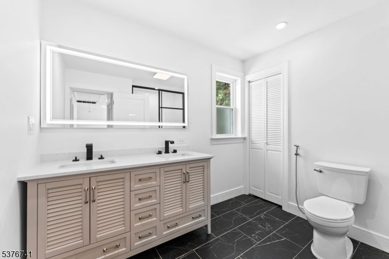 Bathroom, Dual Sink Vanities, Interior, Marble, Recessed Lighting