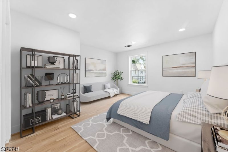 Bedroom, Interior, Recessed Lighting, Wood Texture Flooring