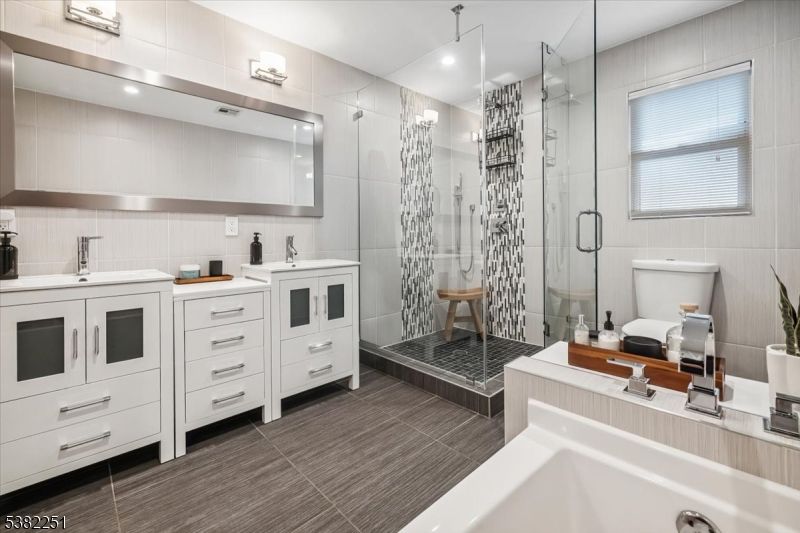Bathroom, Dual Sink Vanities, Glass Shower, Interior, Recessed Lighting