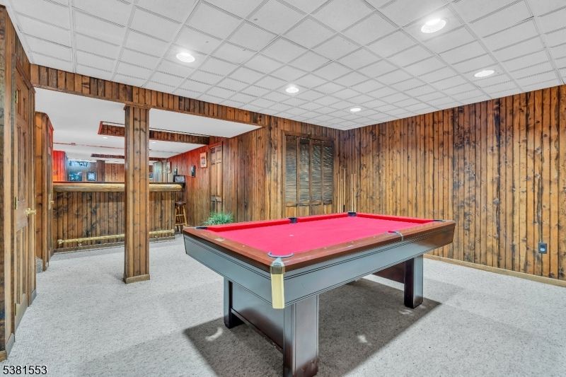 Billiard Table, Game Room, Interior, Recessed Lighting, Wooden Walls
