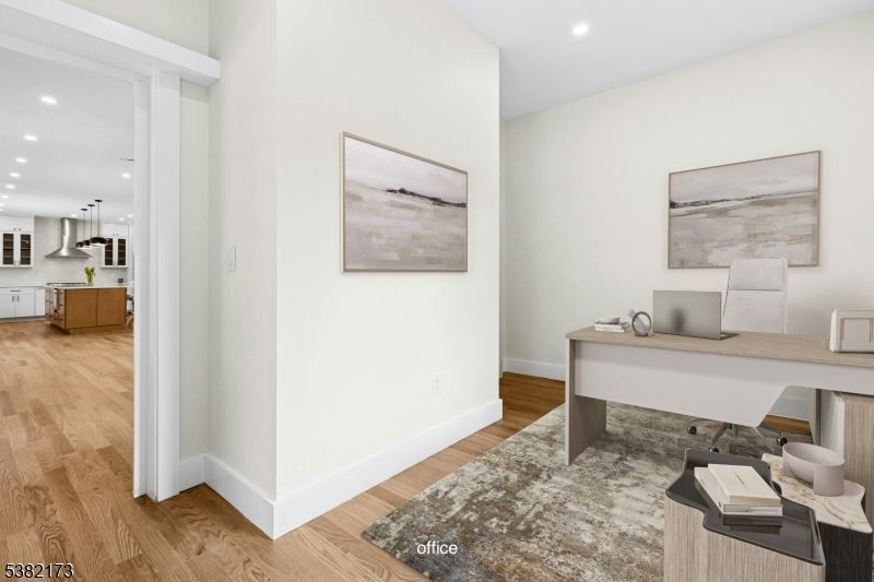 Home Office, Interior, Kitchen, Pendant Lights, Recessed Lighting, Wood Texture Flooring