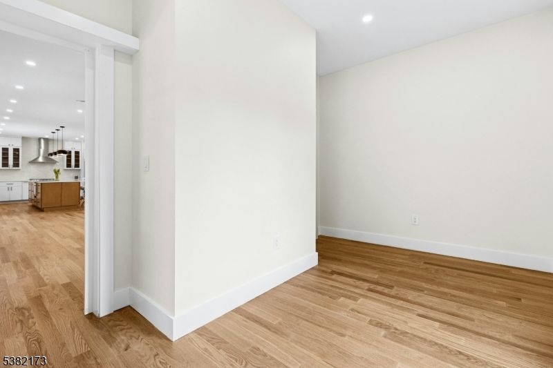 Empty room, Interior, Kitchen, Pendant Lights, Recessed Lighting, Wood Texture Flooring