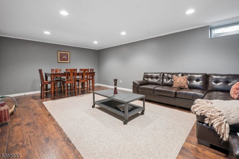 Dining room, Interior, Living room, Recessed Lighting, Wood Texture Flooring