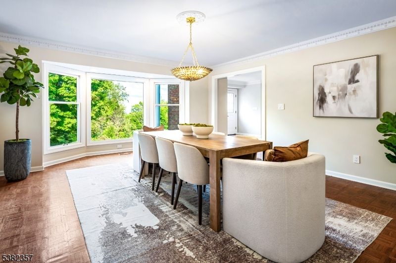 Dining room, Interior, Pendant Lights, Wood Texture Flooring
