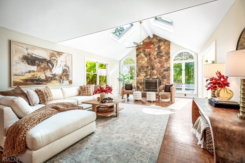 Fireplace, Interior, Living room, Stone Walls, Wood Texture Flooring