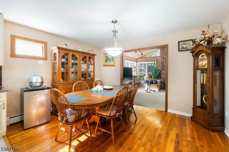 Dining room, Interior, Pendant Lights, Wood Texture Flooring