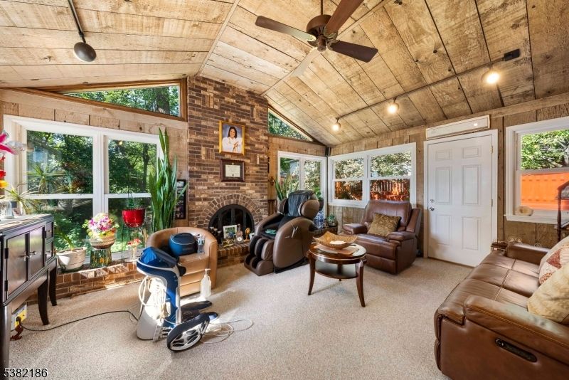 Fireplace, Interior, Living room, Stone Walls, Wooden Ceilings