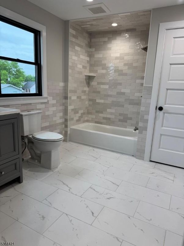 Bathroom, Glass Shower, Interior, Marble, Recessed Lighting