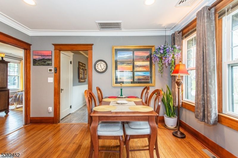 Dining room, Interior, Recessed Lighting, Wood Texture Flooring