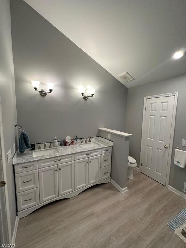Bathroom, Interior, Recessed Lighting, Wood Texture Flooring