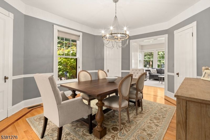 Chandelier, Dining room, Interior, Wood Texture Flooring