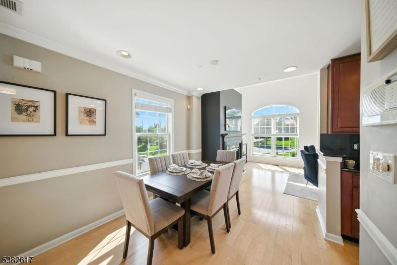 Dining room, Interior, Pendant Lights, Recessed Lighting, Wood Texture Flooring