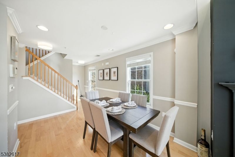 Dining room, Interior, Recessed Lighting, Wood Texture Flooring